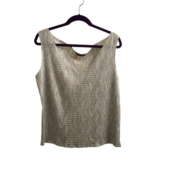 Sigrid Olsen Crinkled Stretchy Silver Brown V-neck Tank Top Party Classic Sz 2X - Picture 1 of 6